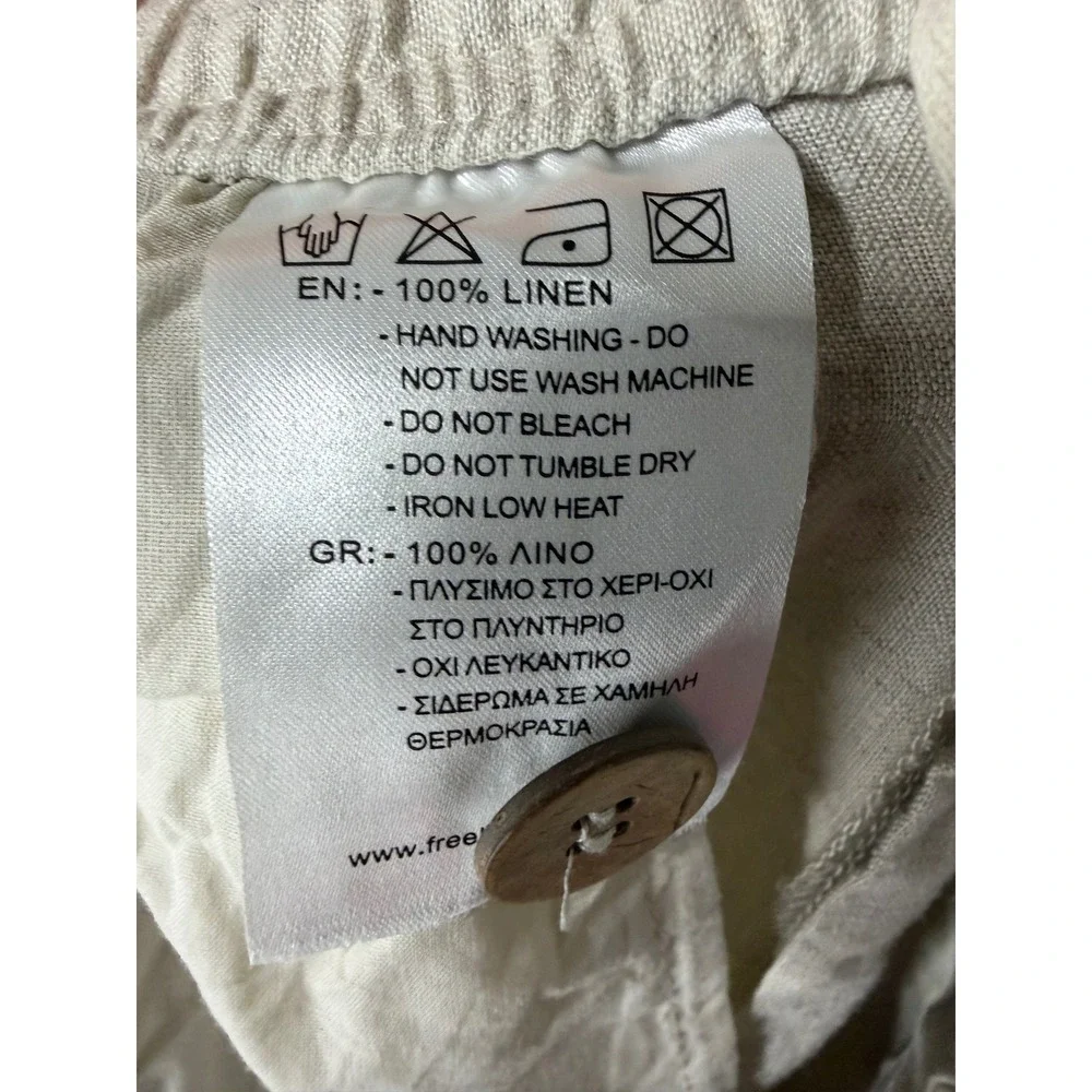 Free‎ Line Athens Linen Pants Mens XL Beige Elastic Waist Breathable Trousers